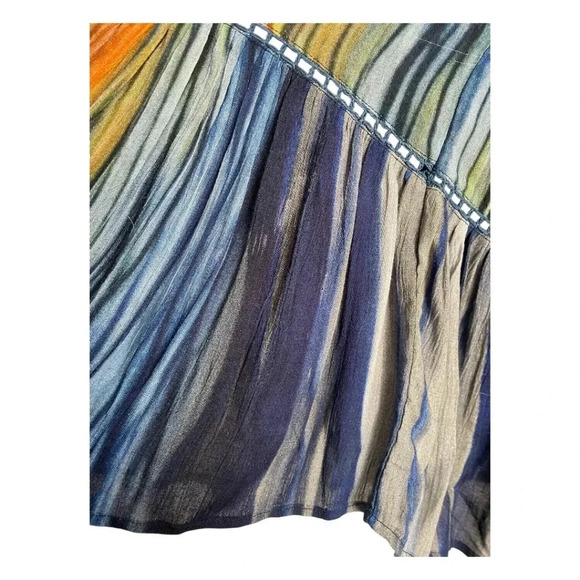 Conditions Apply Anthropologie Womens Top Size XS Abstract Shirt Blue Gold - Picture 4 of 8